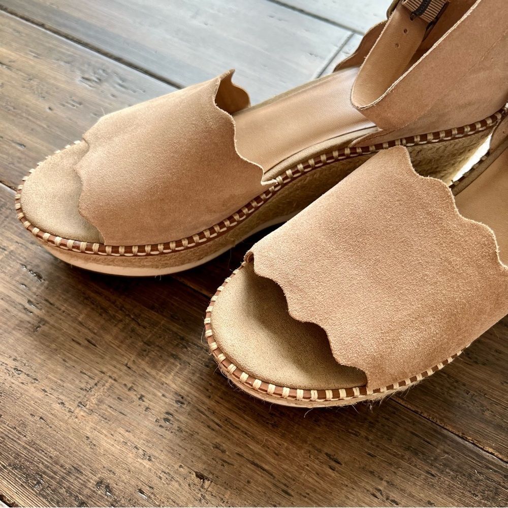 CROWN VINTAGE Daffodil Espadrille Platform Wedge Sandal Heel Tan Suede Size 10 - Picture 4 of 16